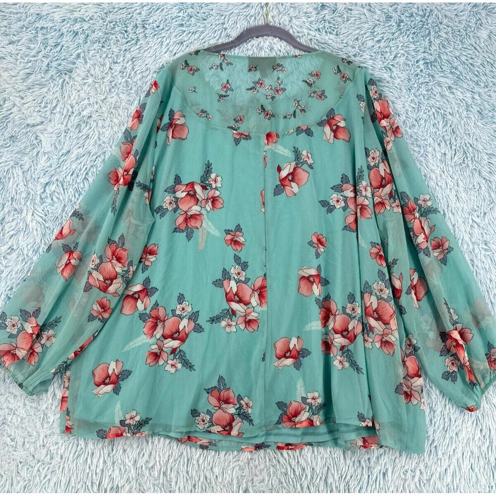 Lane Bryant Women's Size 22 Floral Balloon Sleeve Keyhole Tassel Neck Top - Chic - Picture 13 of 13